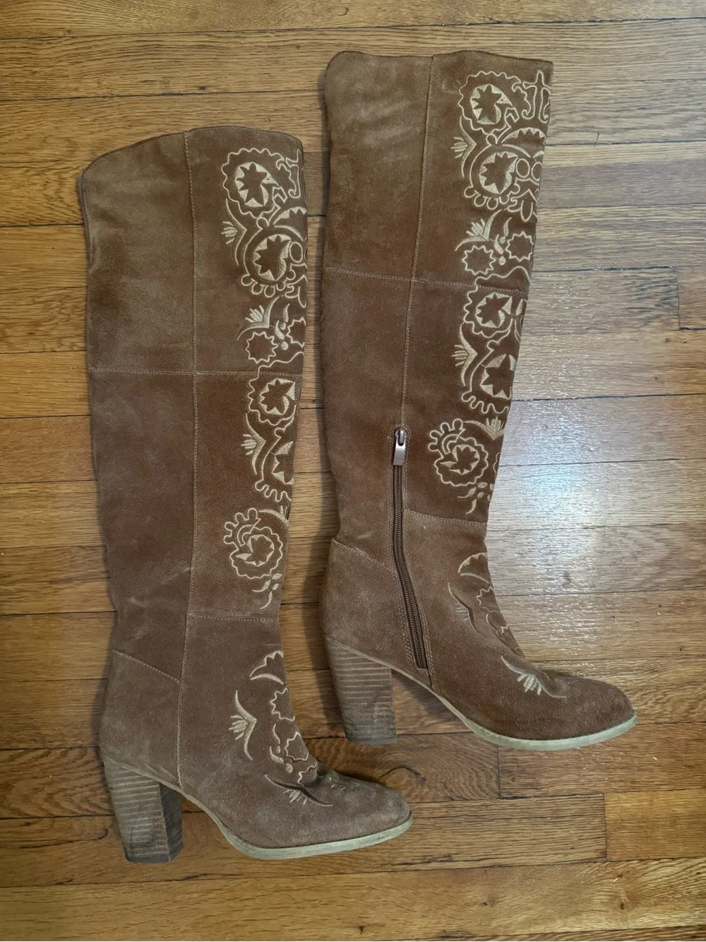 Sbicca Acapella Tan Embroidered Over the Knee Boot